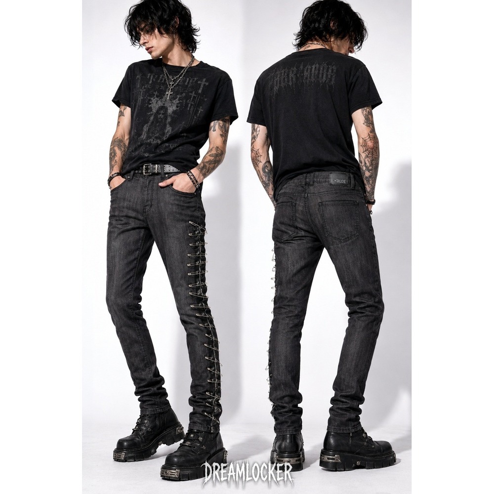 XXX Rude Hot Topic Black Skinny Jeans Safety Pin Goth Punk Emo Men 30x32